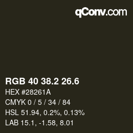 カラーコード: RGB 40 38.2 26.6 | qconv.com
