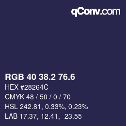 カラーコード: RGB 40 38.2 76.6 | qconv.com
