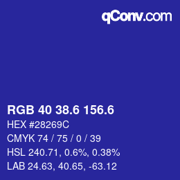 カラーコード: RGB 40 38.6 156.6 | qconv.com