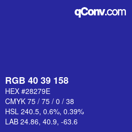 Color code: RGB 40 39 158 | qconv.com