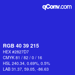 カラーコード: RGB 40 39 215 | qconv.com