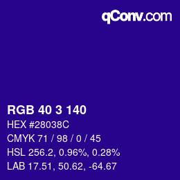 Color code: RGB 40 3 140 | qconv.com