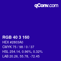 カラーコード: RGB 40 3 160 | qconv.com