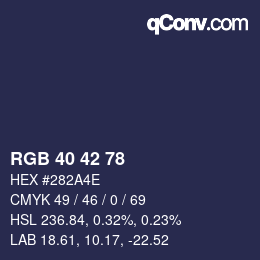 Color code: RGB 40 42 78 | qconv.com