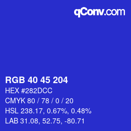 Color code: RGB 40 45 204 | qconv.com