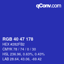 Color code: RGB 40 47 178 | qconv.com