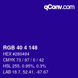 カラーコード: RGB 40 4 148 | qconv.com