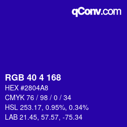 Color code: RGB 40 4 168 | qconv.com