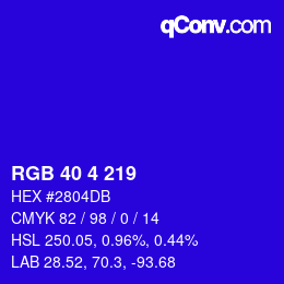 Color code: RGB 40 4 219 | qconv.com