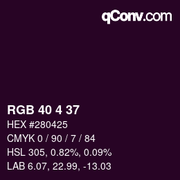 Color code: RGB 40 4 37 | qconv.com