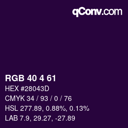 カラーコード: RGB 40 4 61 | qconv.com