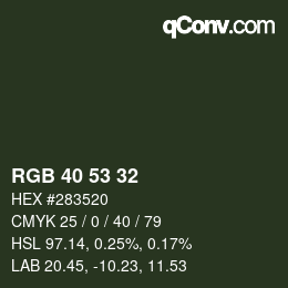 Color code: RGB 40 53 32 | qconv.com