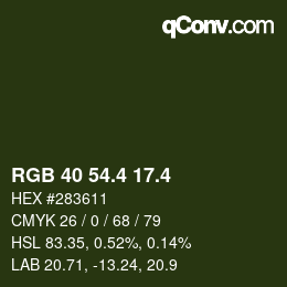 カラーコード: RGB 40 54.4 17.4 | qconv.com