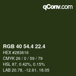 カラーコード: RGB 40 54.4 22.4 | qconv.com