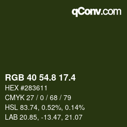 カラーコード: RGB 40 54.8 17.4 | qconv.com