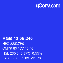 Farbcode: RGB 40 55 240 | qconv.com
