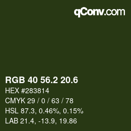 カラーコード: RGB 40 56.2 20.6 | qconv.com