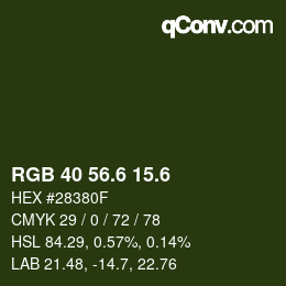 カラーコード: RGB 40 56.6 15.6 | qconv.com