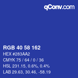 Color code: RGB 40 58 162 | qconv.com