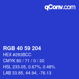 Color code: RGB 40 59 204 | qconv.com