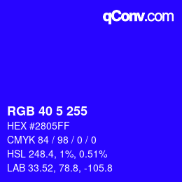 Color code: RGB 40 5 255 | qconv.com