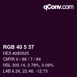 Color code: RGB 40 5 37 | qconv.com
