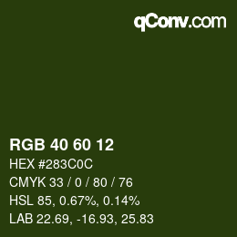颜色代码: RGB 40 60 12 | qconv.com