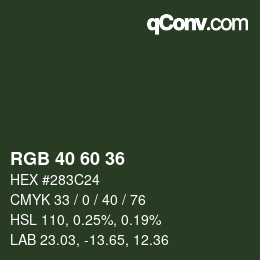 カラーコード: RGB 40 60 36 | qconv.com