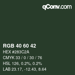 カラーコード: RGB 40 60 42 | qconv.com
