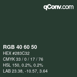 カラーコード: RGB 40 60 50 | qconv.com