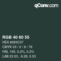 カラーコード: RGB 40 60 55 | qconv.com