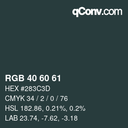 カラーコード: RGB 40 60 61 | qconv.com