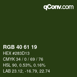 Color code: RGB 40 61 19 | qconv.com