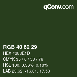 Color code: RGB 40 62 29 | qconv.com
