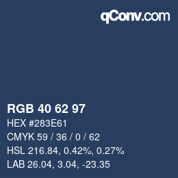Color code: RGB 40 62 97 | qconv.com