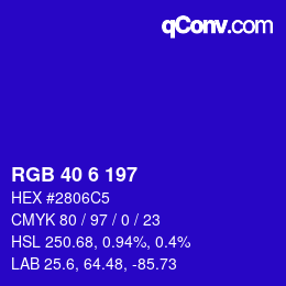 Color code: RGB 40 6 197 | qconv.com