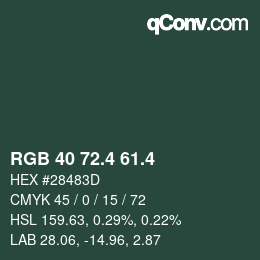 カラーコード: RGB 40 72.4 61.4 | qconv.com