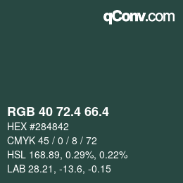カラーコード: RGB 40 72.4 66.4 | qconv.com