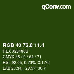 カラーコード: RGB 40 72.8 11.4 | qconv.com