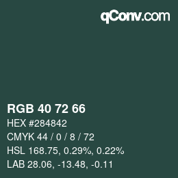 颜色代码: RGB 40 72 66 | qconv.com