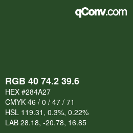 カラーコード: RGB 40 74.2 39.6 | qconv.com