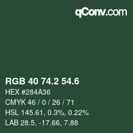 カラーコード: RGB 40 74.2 54.6 | qconv.com