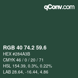 カラーコード: RGB 40 74.2 59.6 | qconv.com
