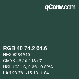 カラーコード: RGB 40 74.2 64.6 | qconv.com
