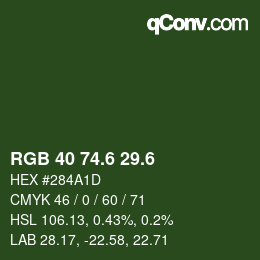 カラーコード: RGB 40 74.6 29.6 | qconv.com