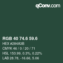 カラーコード: RGB 40 74.6 59.6 | qconv.com