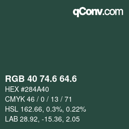 カラーコード: RGB 40 74.6 64.6 | qconv.com