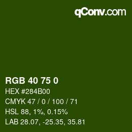 Color code: RGB 40 75 0 | qconv.com