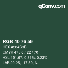 Color code: RGB 40 76 59 | qconv.com