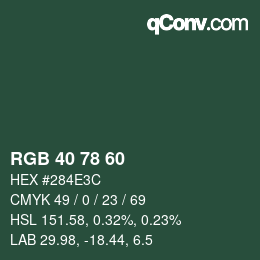 カラーコード: RGB 40 78 60 | qconv.com